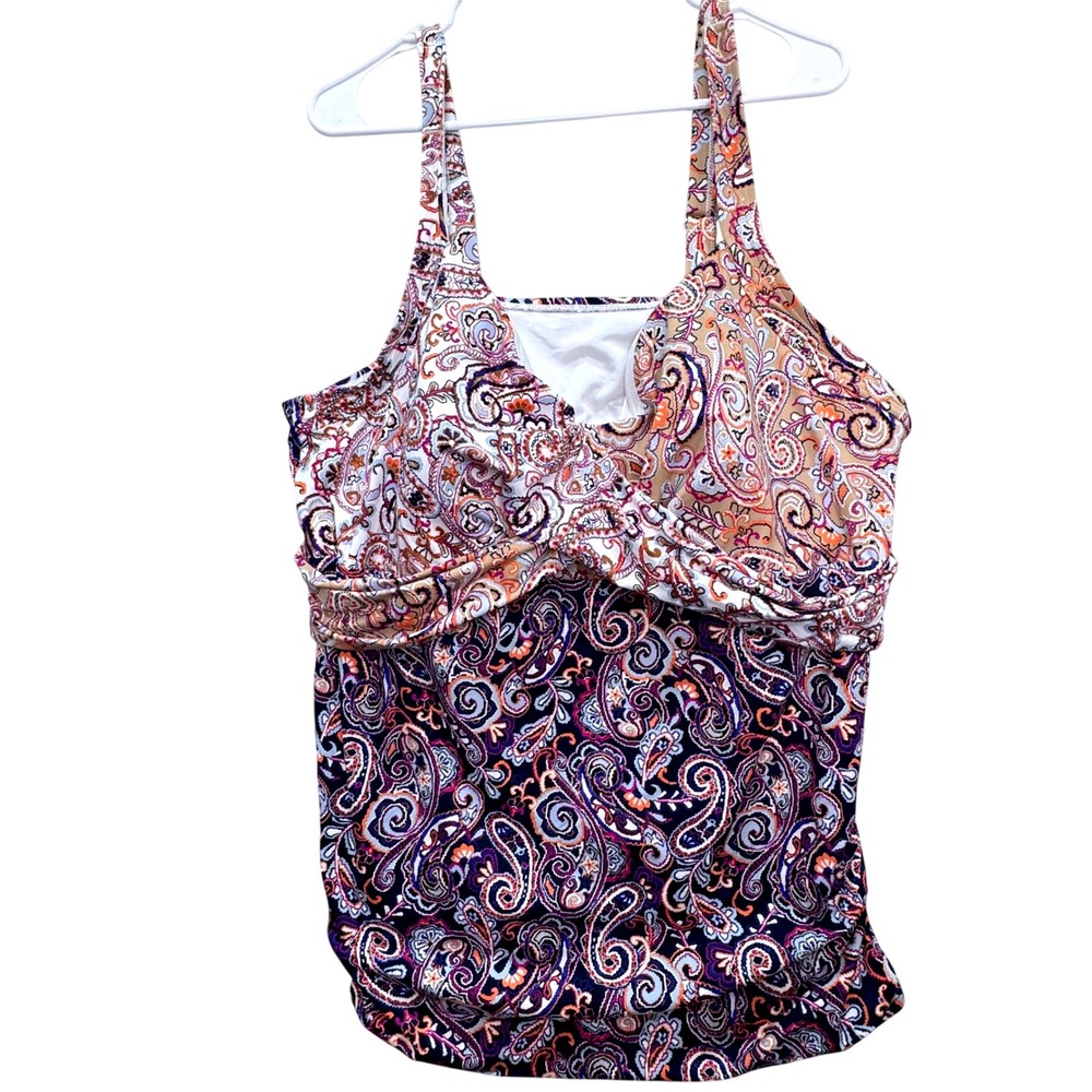 Lands' End Tankini Top Women 24W/L Purple Paisley Adjustable Strap Boho Swim